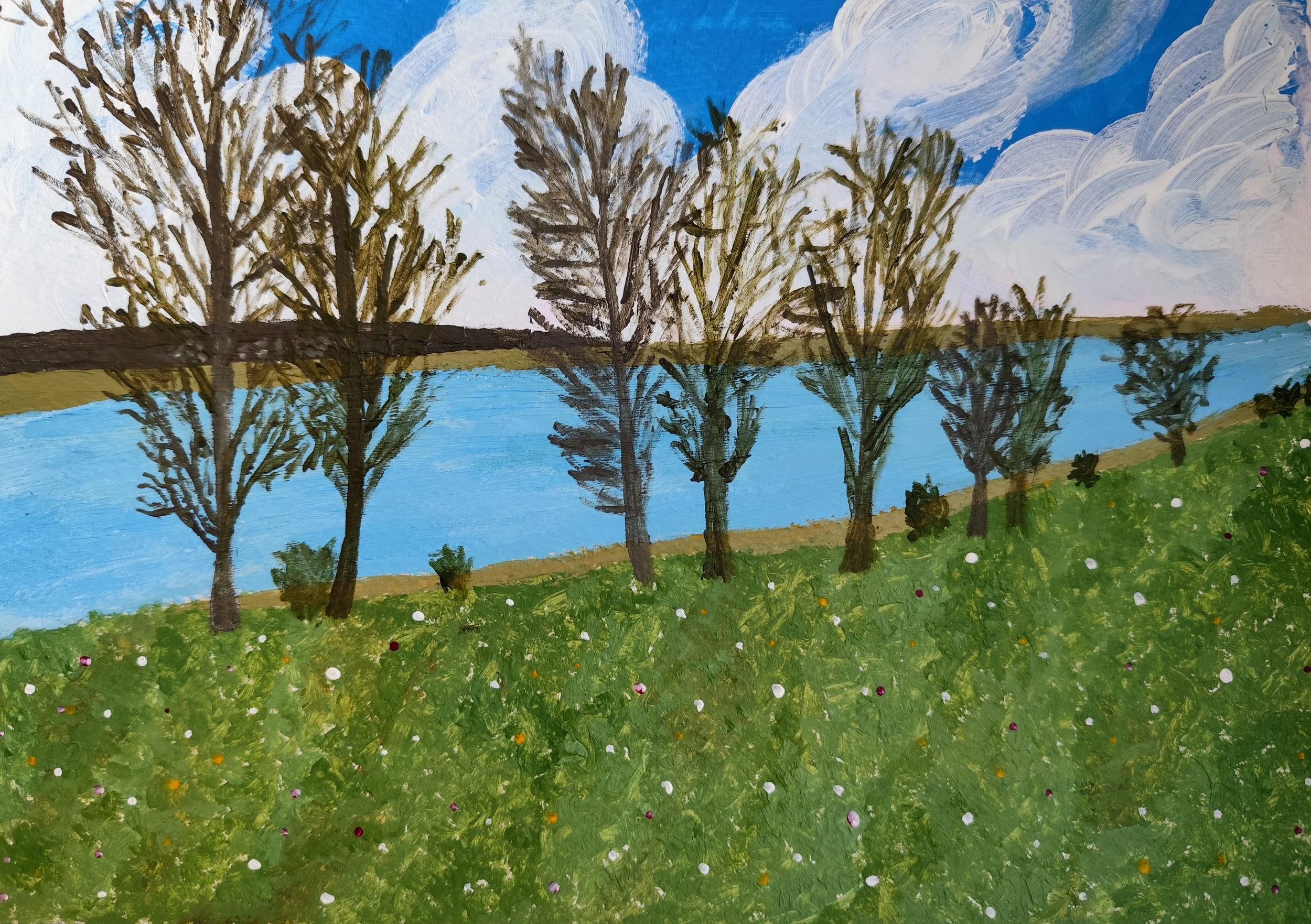Cycling By the Lake - Digital Art Print