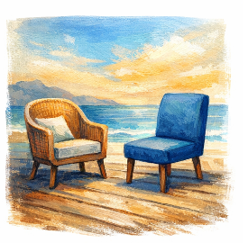 Two armchairs facing each other, representing a supportive coaching conversation.