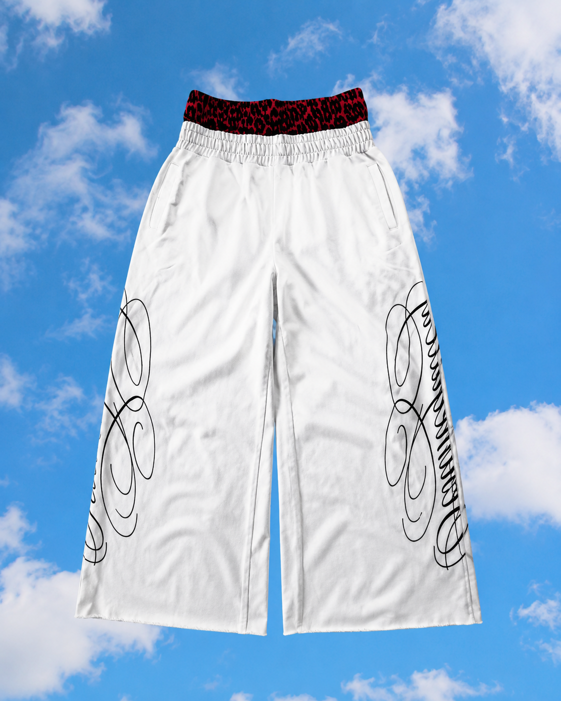 Cheetah Double Waisted Sweatpants (White)