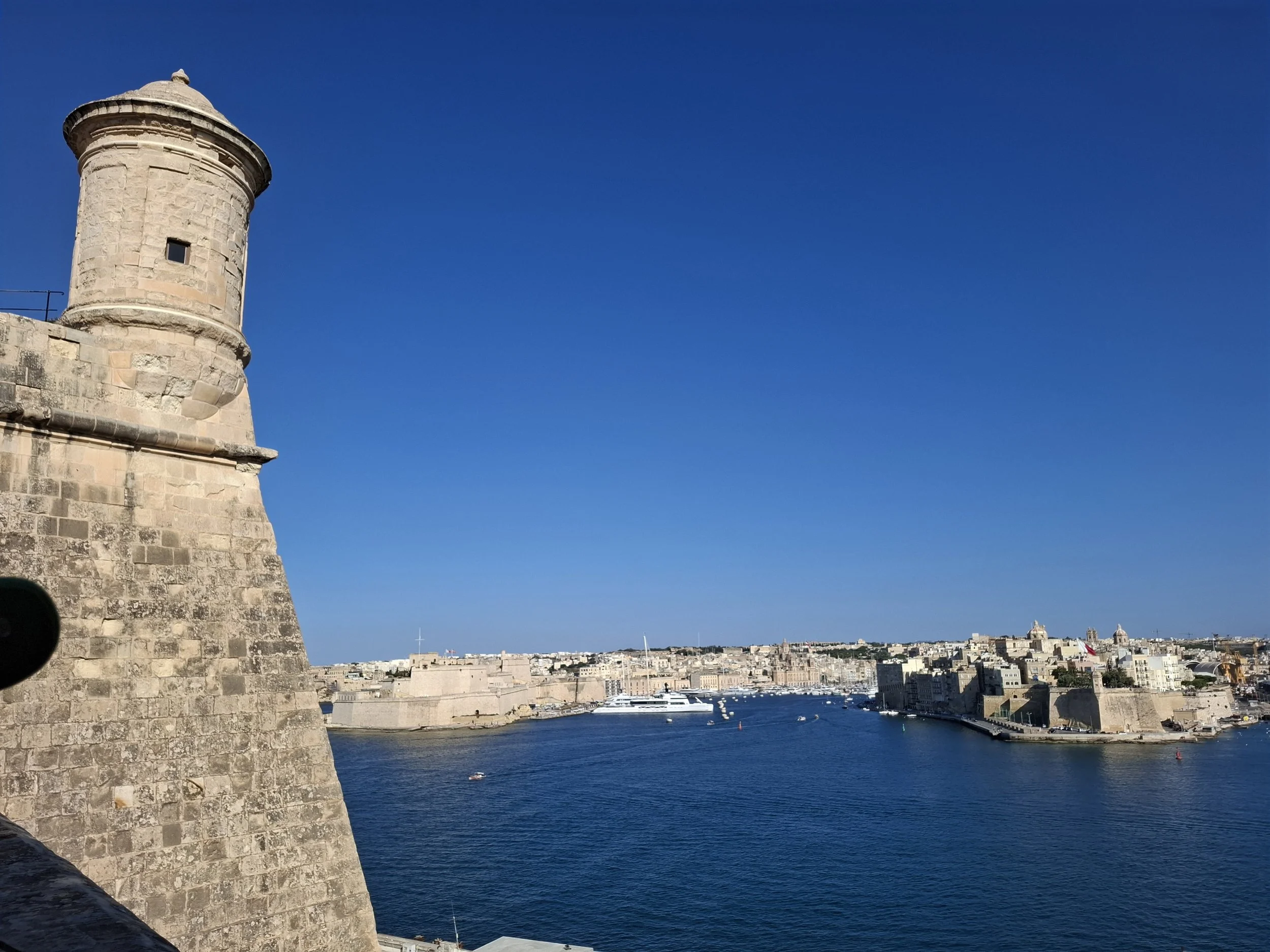 View of the harbour, tower and Fort St Angelo