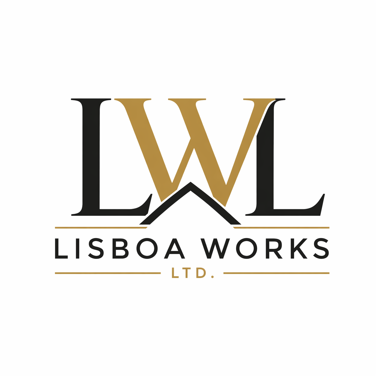 Logo for Lisboa Works Ltd., featuring stylized letters L, W, and L, with a house roof graphic above the text.