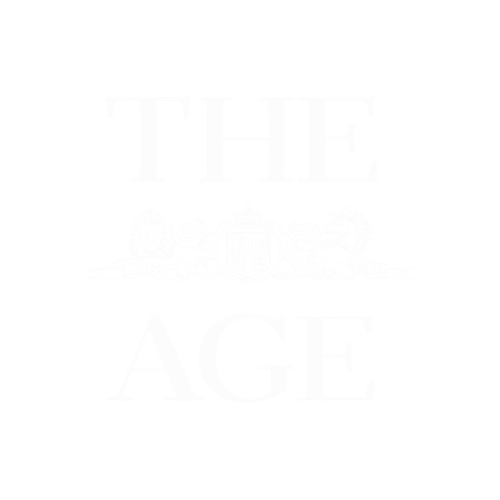The logo of The Age in white.