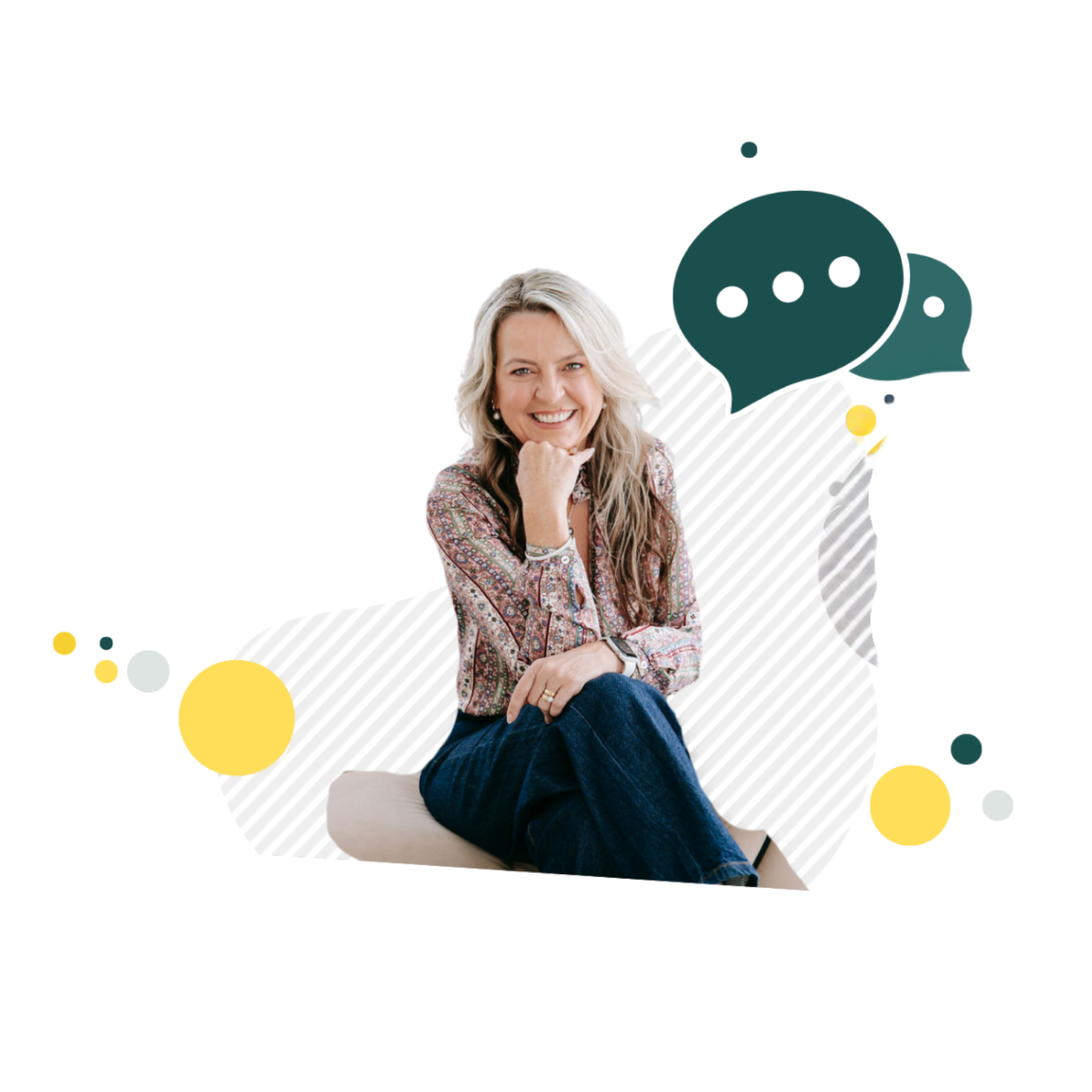 	
A Picture featuring Psychologist Kerstin Anderson Ridge -  smiling, sitting with her hand on her chin, surrounded by graphic elements including speech bubbles with a heart, the word "Psychology," and chat icons.