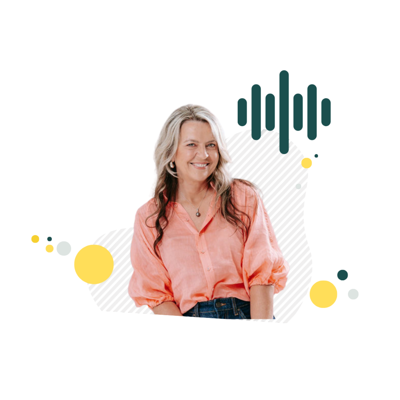 A Picture featuring Psychologist Kerstin Anderson - holding a silver laptop, surrounded by media icons including a speech bubble with a video play button, musical note, and waveform, with the word 'Media' written on a rounded shape.