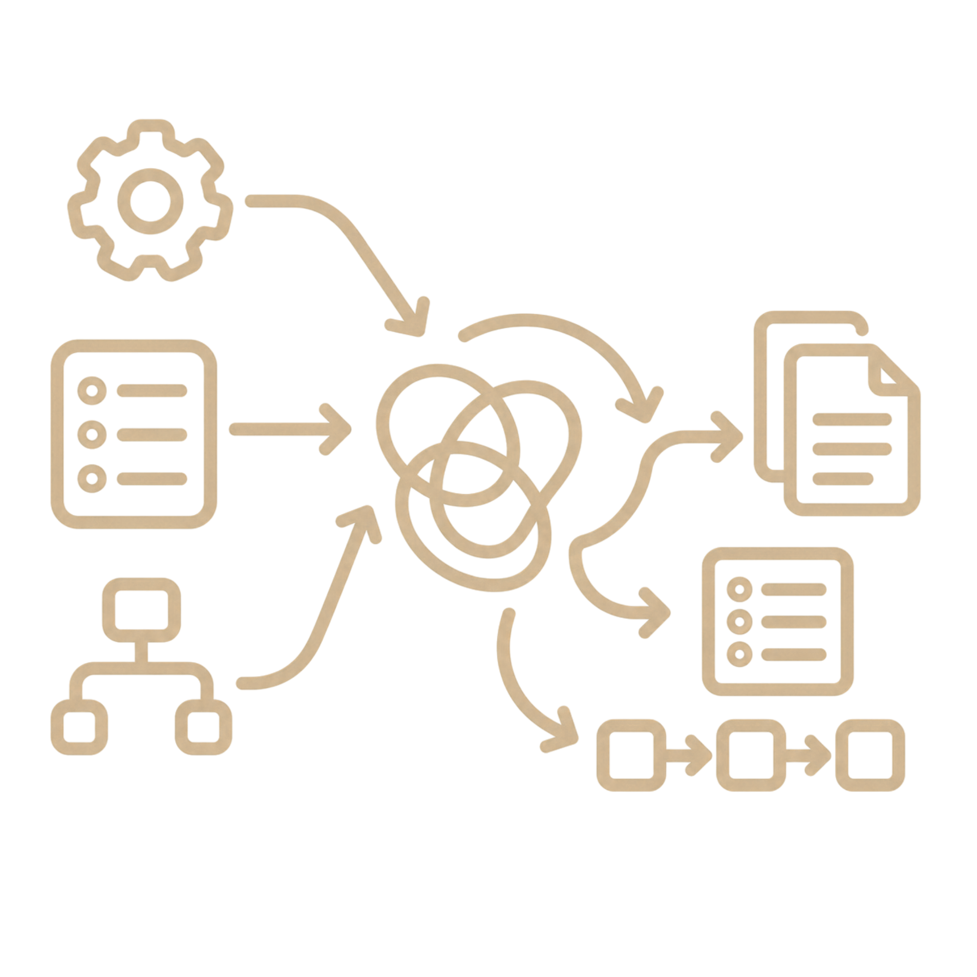 Illustration of interconnected gears, arrows, and machines symbolizing a process or workflow.