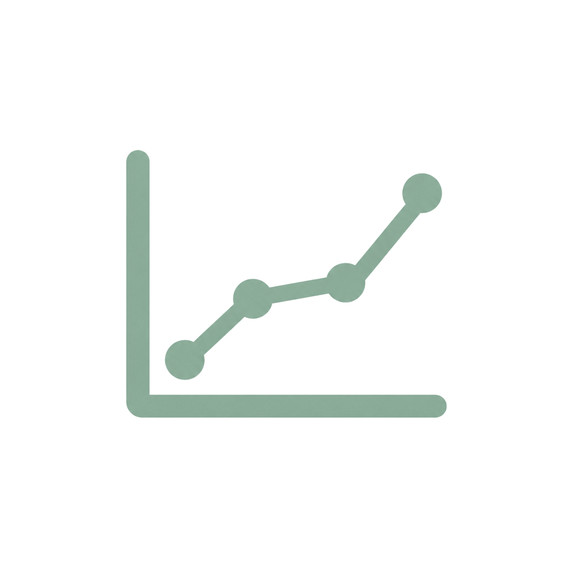 A line chart showing an upward trend with a green line and circular data points.