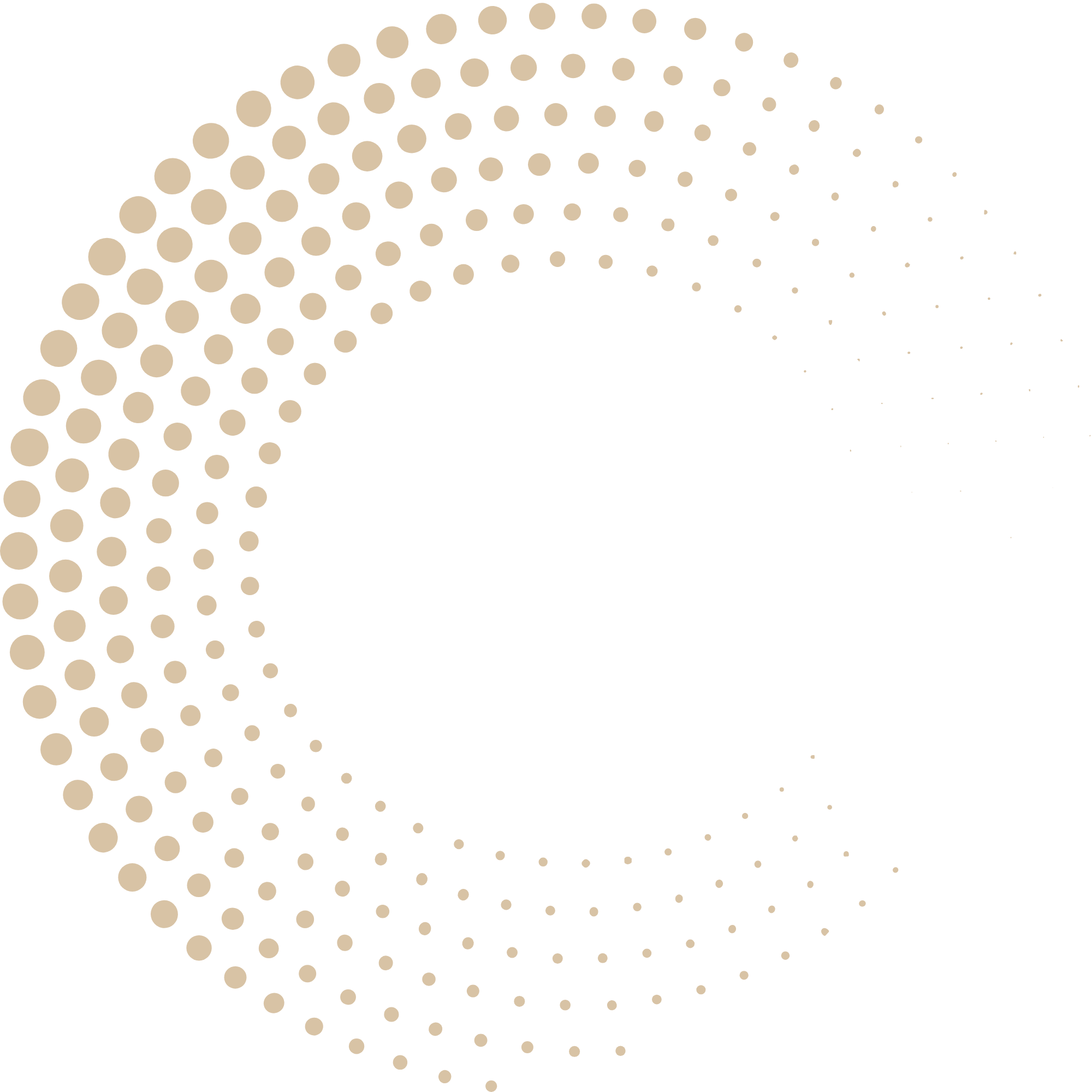A digital graphic consisting of beige dots arranged in curved, wave-like patterns on a black background.