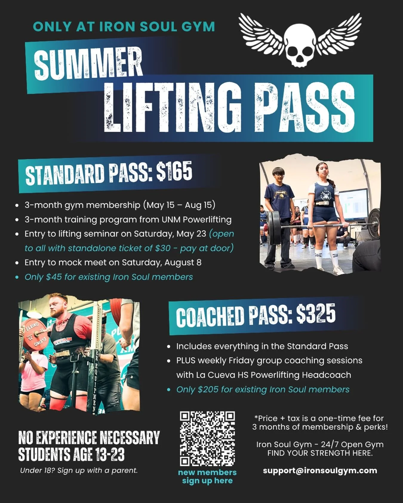 Don&rsquo;t wait! Sign up today! Because school&rsquo;s almost out and summer training starts soon.

The Summer Lifting Pass at Iron Soul Gym kicks off May 15th and spots are filling as we head into May. If you&rsquo;ve been thinking about getting st