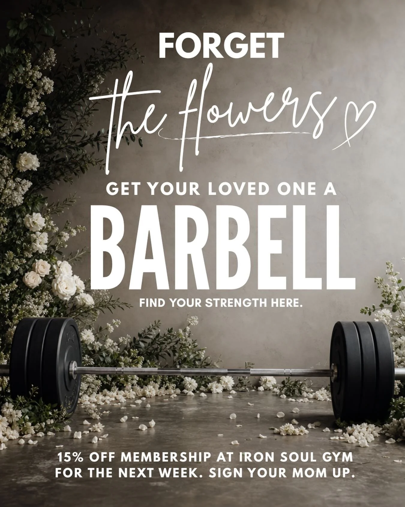 This Mother&rsquo;s Day, forget the flowers. Seriously. Flowers die in like 4 days.

Get your loved one a gym membership instead.

For the next week ONLY, we&rsquo;re offering 15% off the first month of any new monthly membership. So if your mom, dad