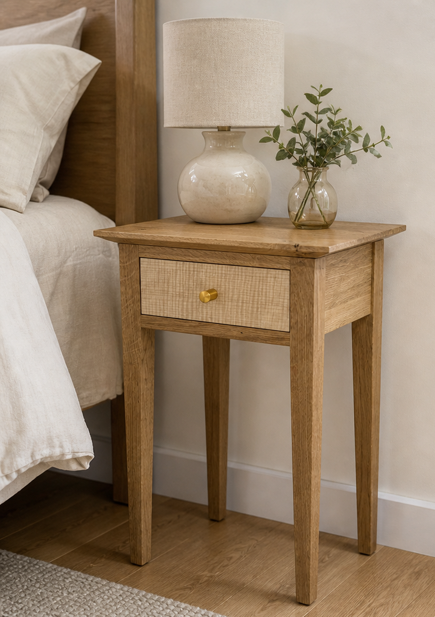 Solid Oak and Curly Maple Shaker Style Bedside Table