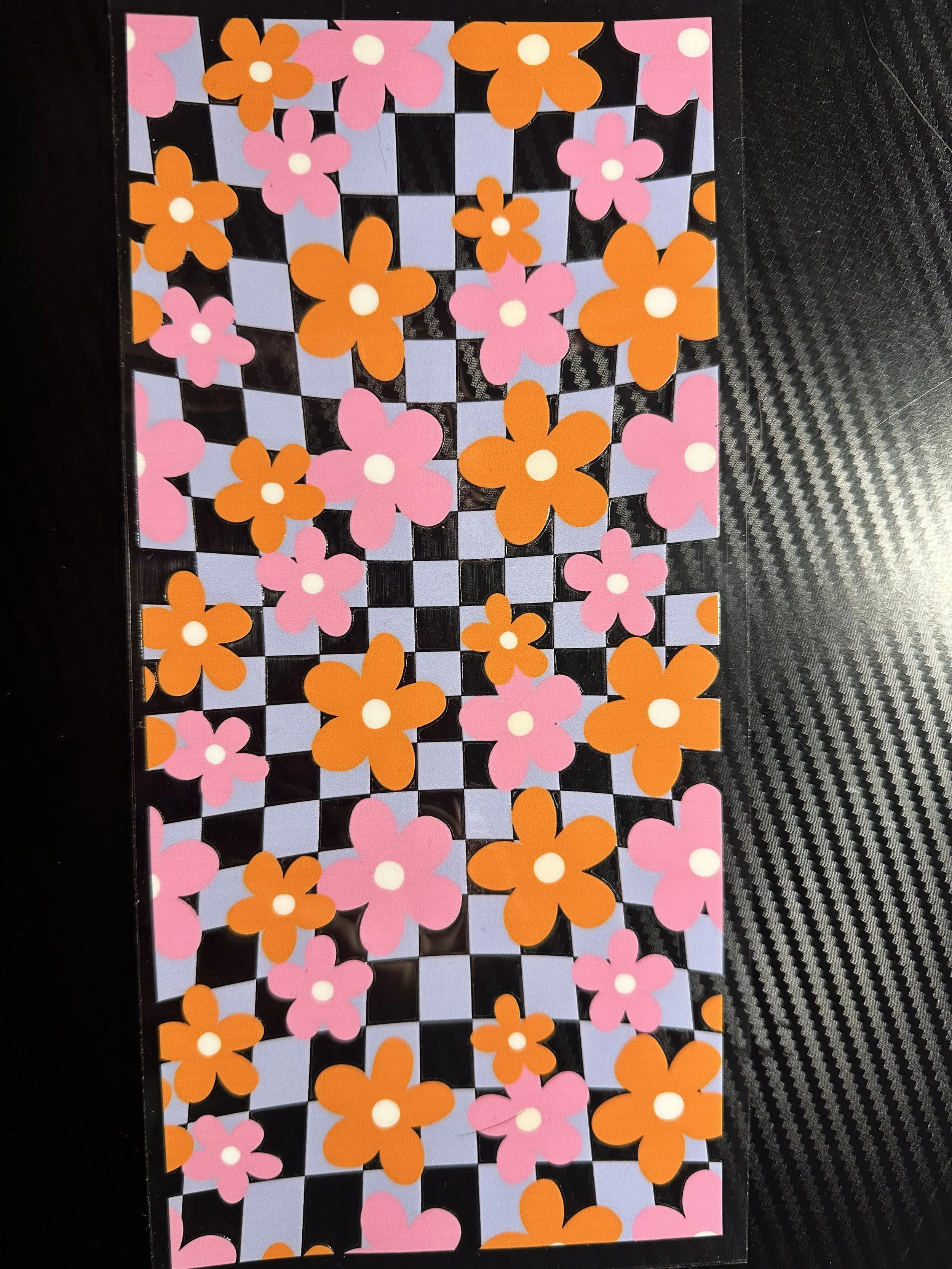 Pink and orange checkered flowers