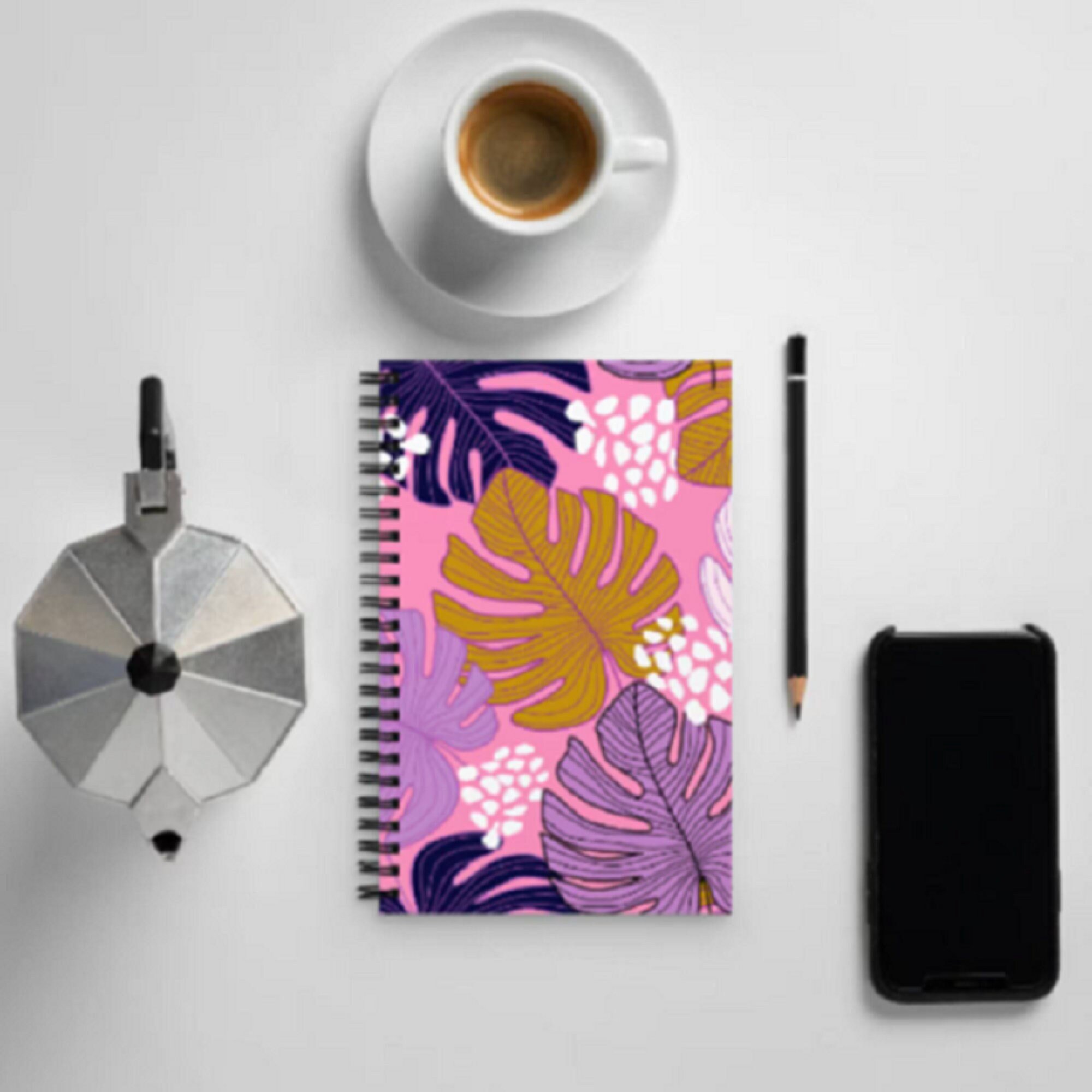 Pink Tropical Leaf Spiral Notebook