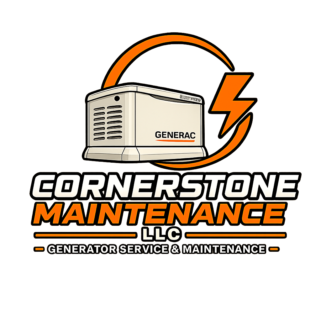 Logo for Cornerstone Maintenance LLC featuring a generator and a lightning bolt.
