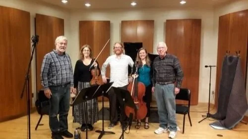 Garth with the West Shore piano trio at the recording of From the Headwaters. 2018, Loyola University, Baltimore.