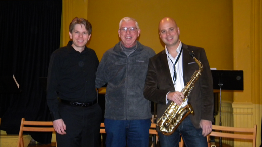 Garth with Andrew Stewart and Jeremy Koch at An die Musik, November 7, 2014 before their performance of my work Des Larmes Encadrees for saxophone and piano.