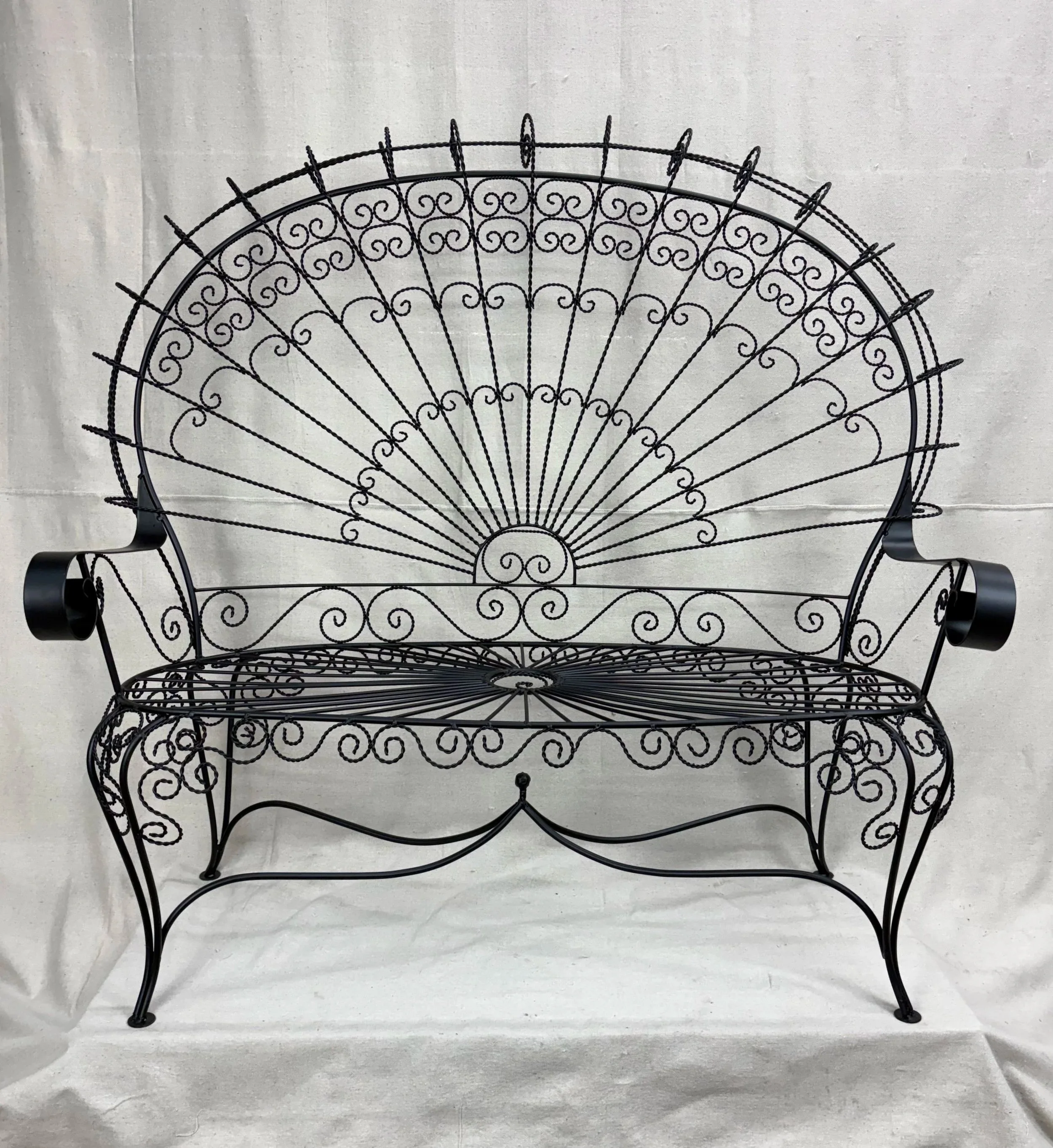 John Salterini Peacock Bench, wrought iron, 1950s