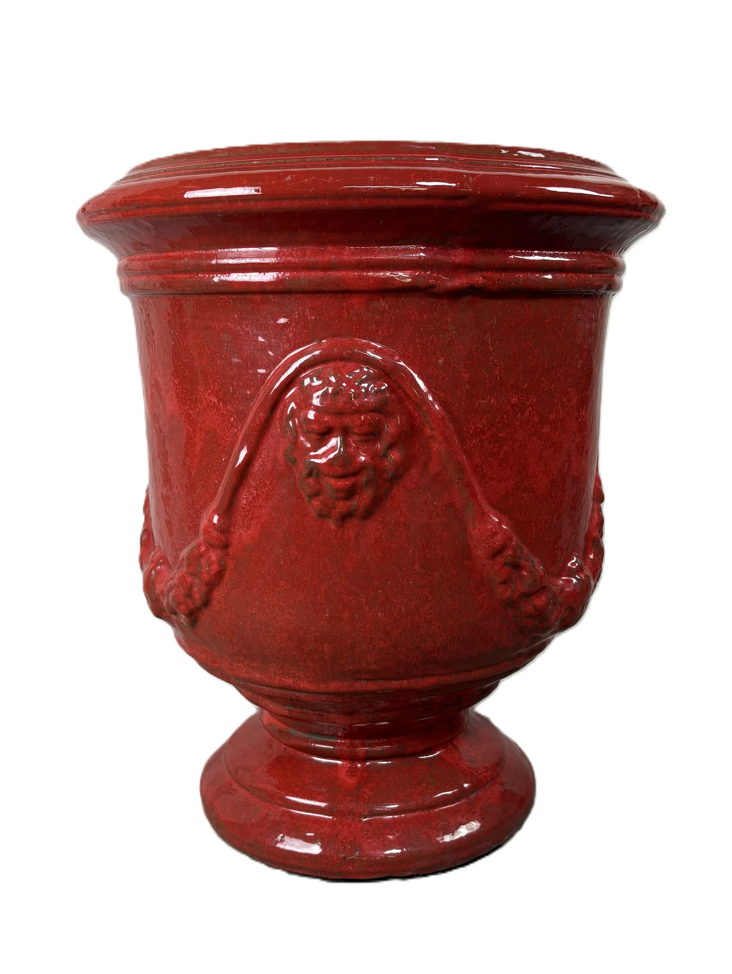 French Anduze Glazed Urn 26", Red, 1960-1970