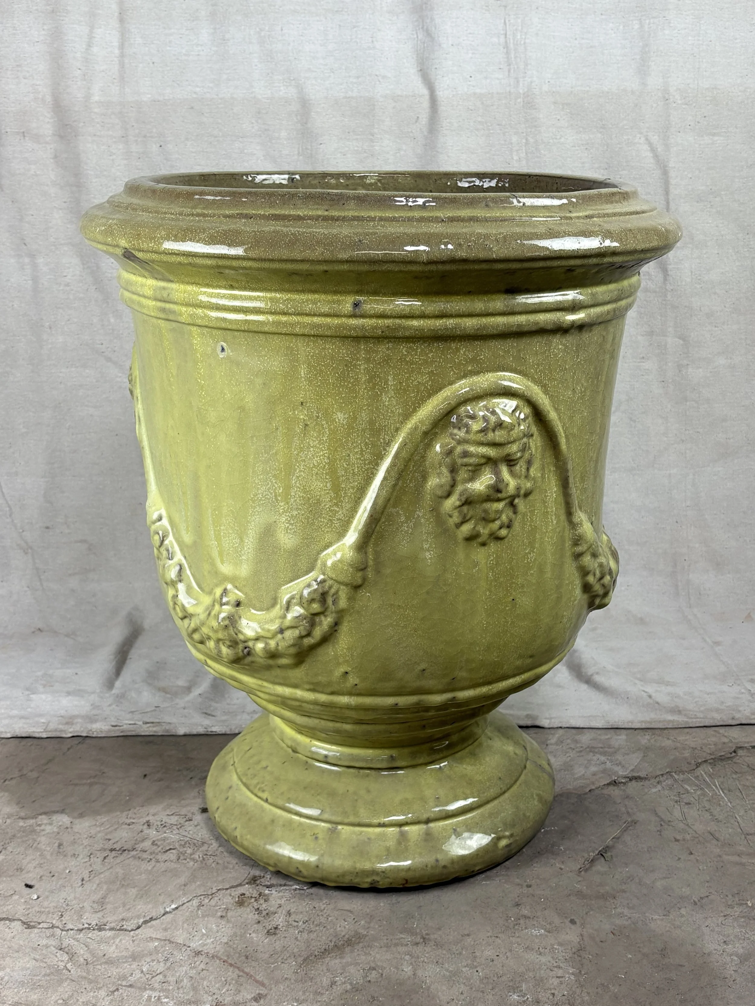 French Anduze Glazed Terracotta Urn, Green, 26", 1960-1970