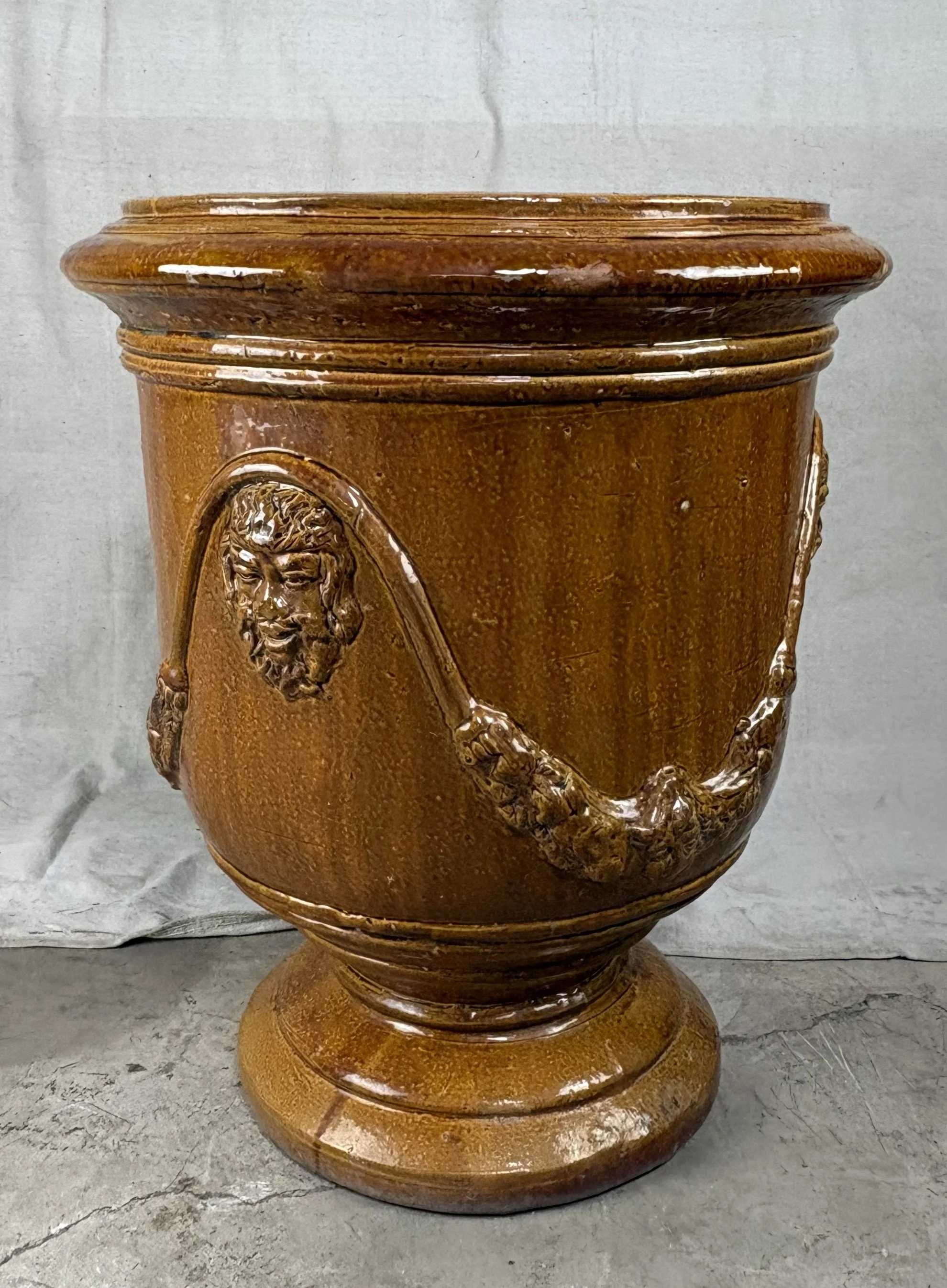French Anduze Glazed Urn, 26" Honey Brown, 1960-1970