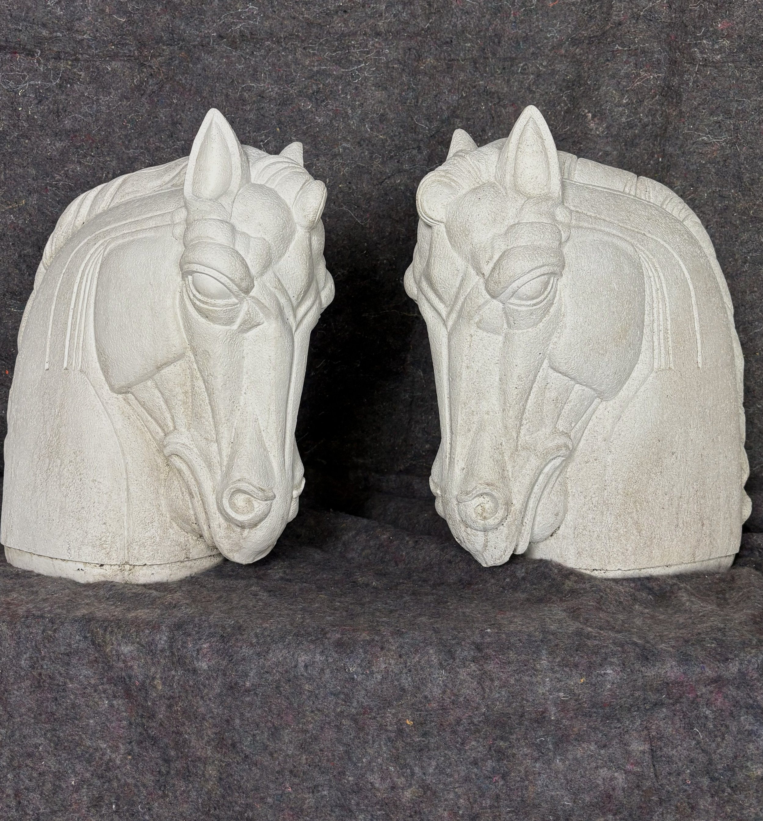 Architectural Cast Stone Horse Heads, Art Deco style, 21st century. Cast for building restoration.