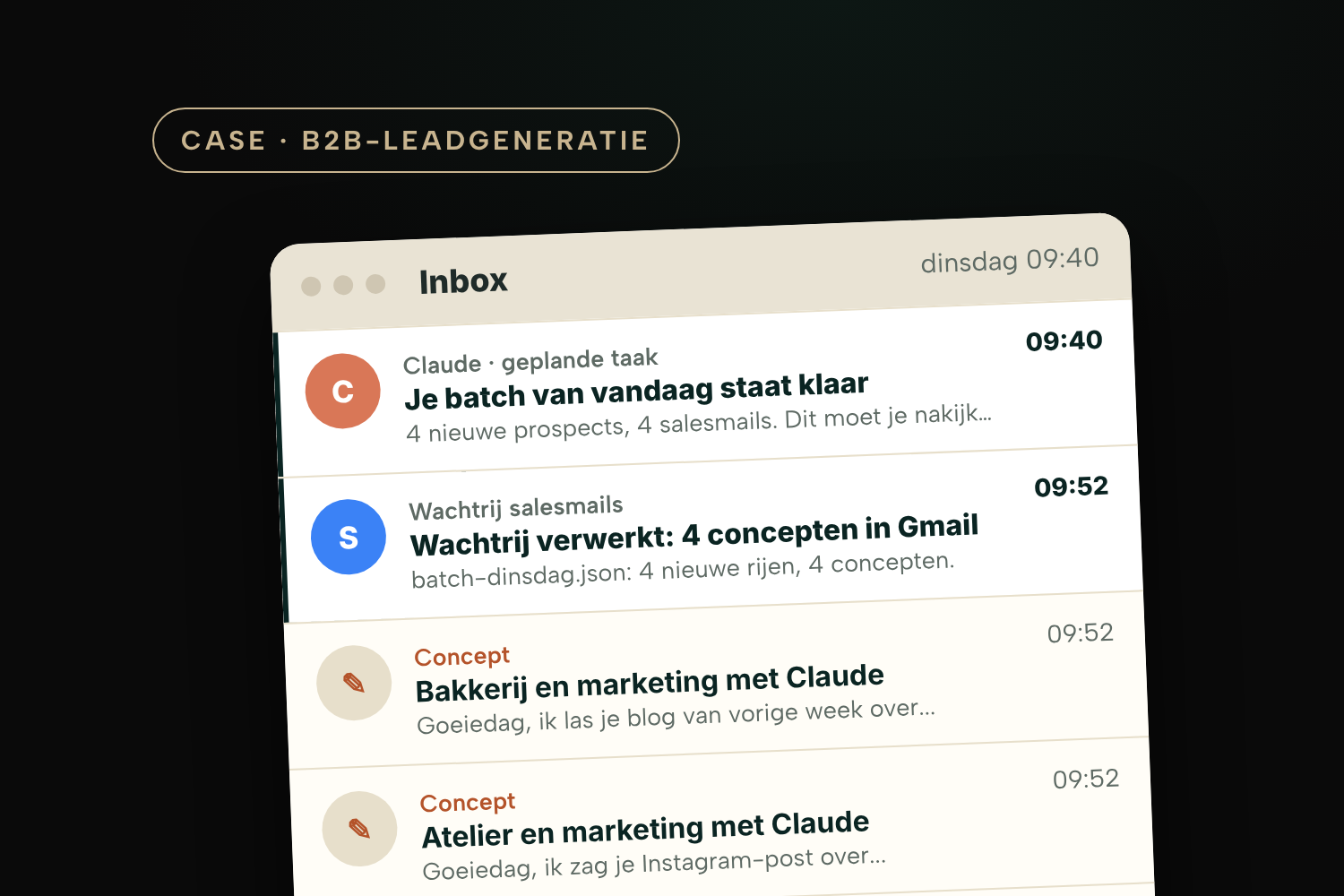 Een agent die elke werkdag B2B-leads zoekt