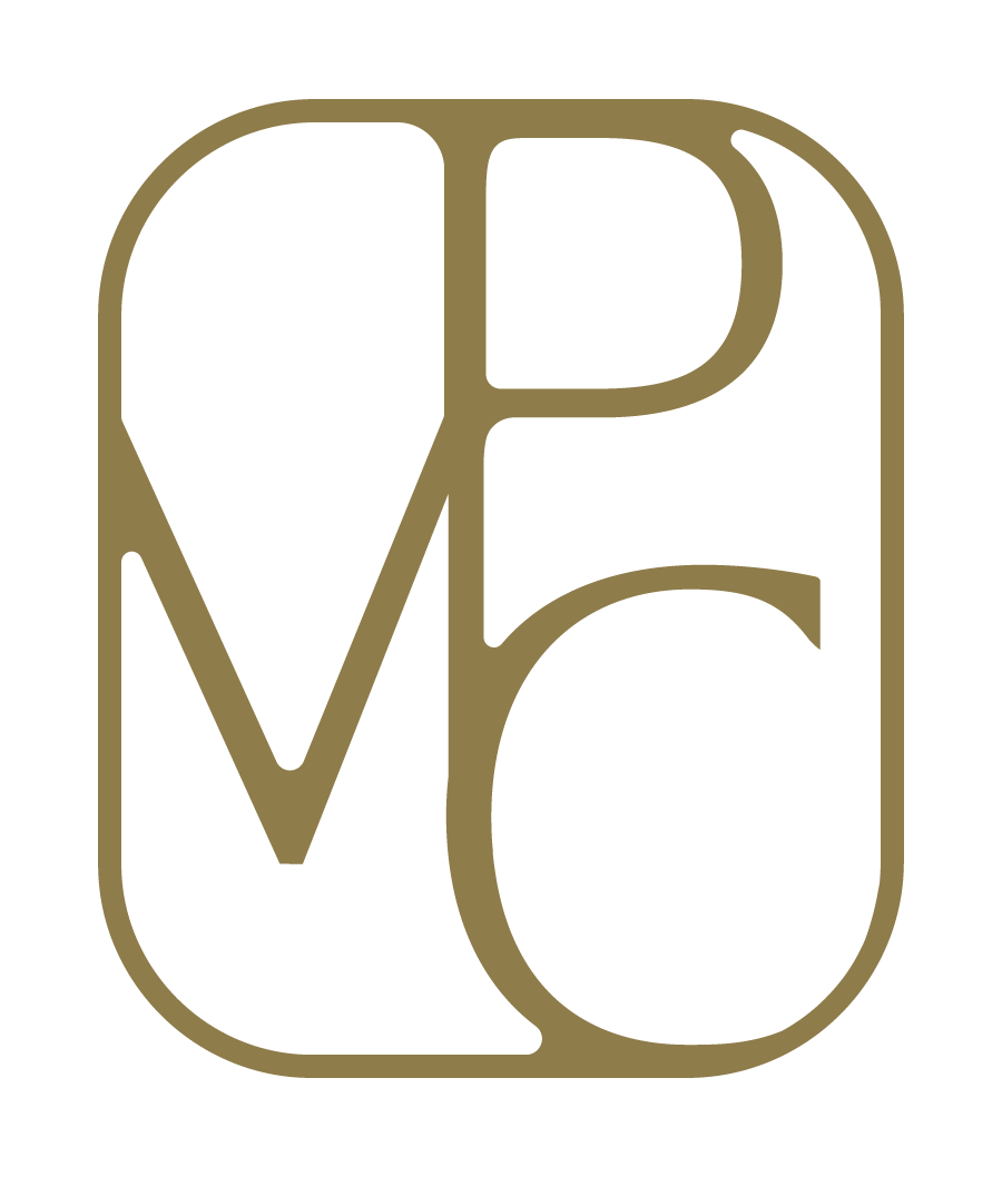 Stylized logo with the letters P, V, and C in a gold outline on a black background.