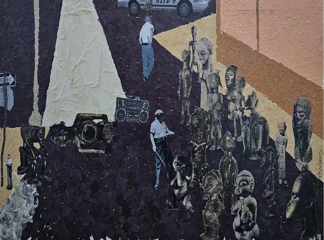 The Night Hip Hop Was Murdered in Front of Sal's.
mixed media on canvas 48 x 60.

Do the Right Thing is a critically acclaimed gem, that was inspired from the horrific events that's known as the Howard Beach incident on December 20, 1986. This movie 