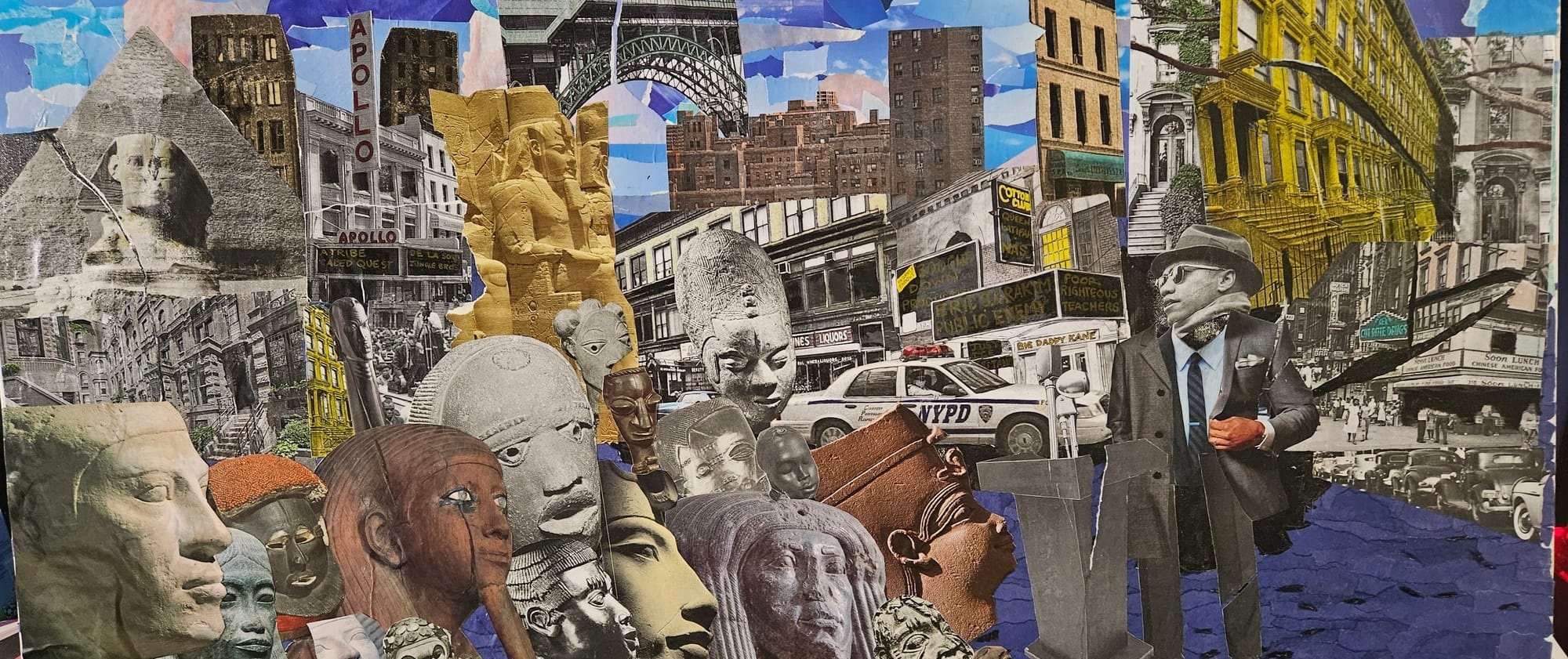 Prophet of Rage ( Malcolm X Harlem Speech 1963)
Mixed media on canvas 24 x 48.

The inspiration for this piece features Malcolm X delivering unity message in Harlem on August 1, 1963.  He called for the permanent separation of Black people from Ameri