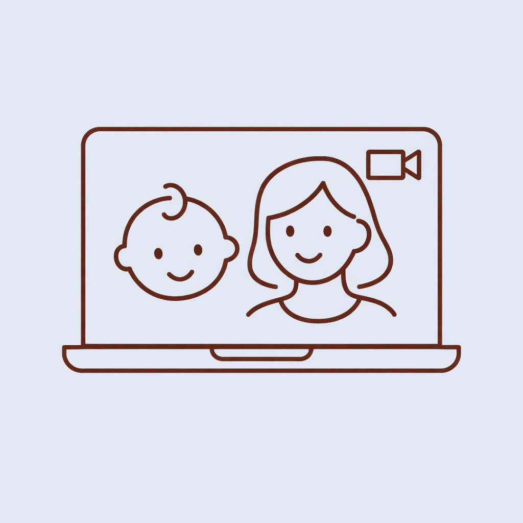 Family & smiling baby on a video call, consultation on personalised plan