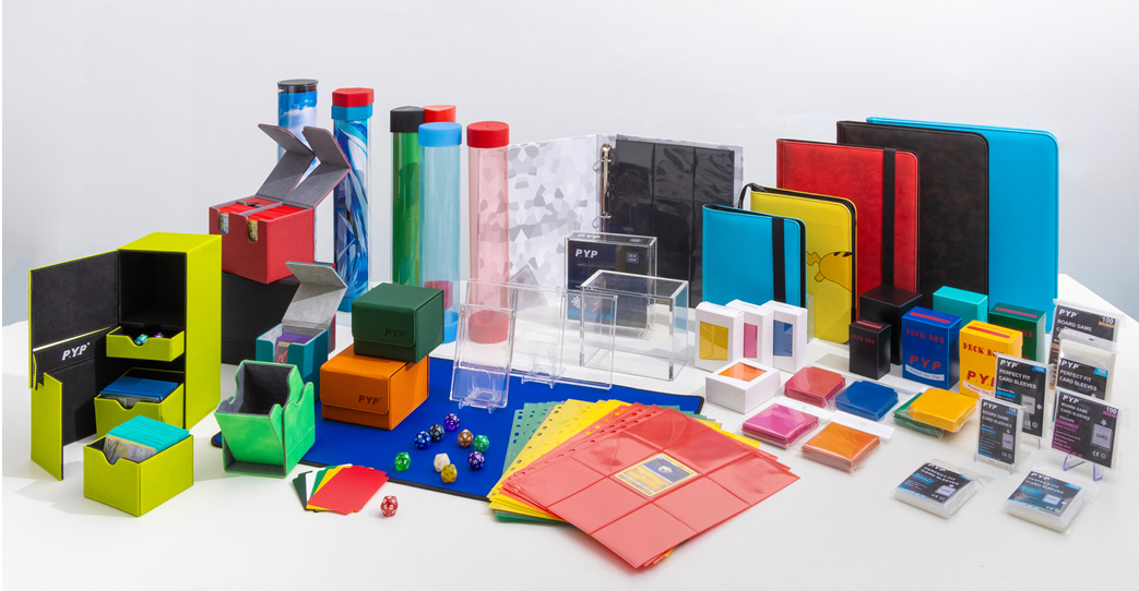 Arrangement of office supplies including folders, notepads, currency, and boxes on a white surface.