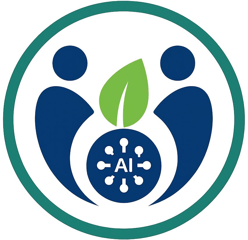 Brand symbol representing integration of people, AI-enabled execution, and ESG-aligned transformation