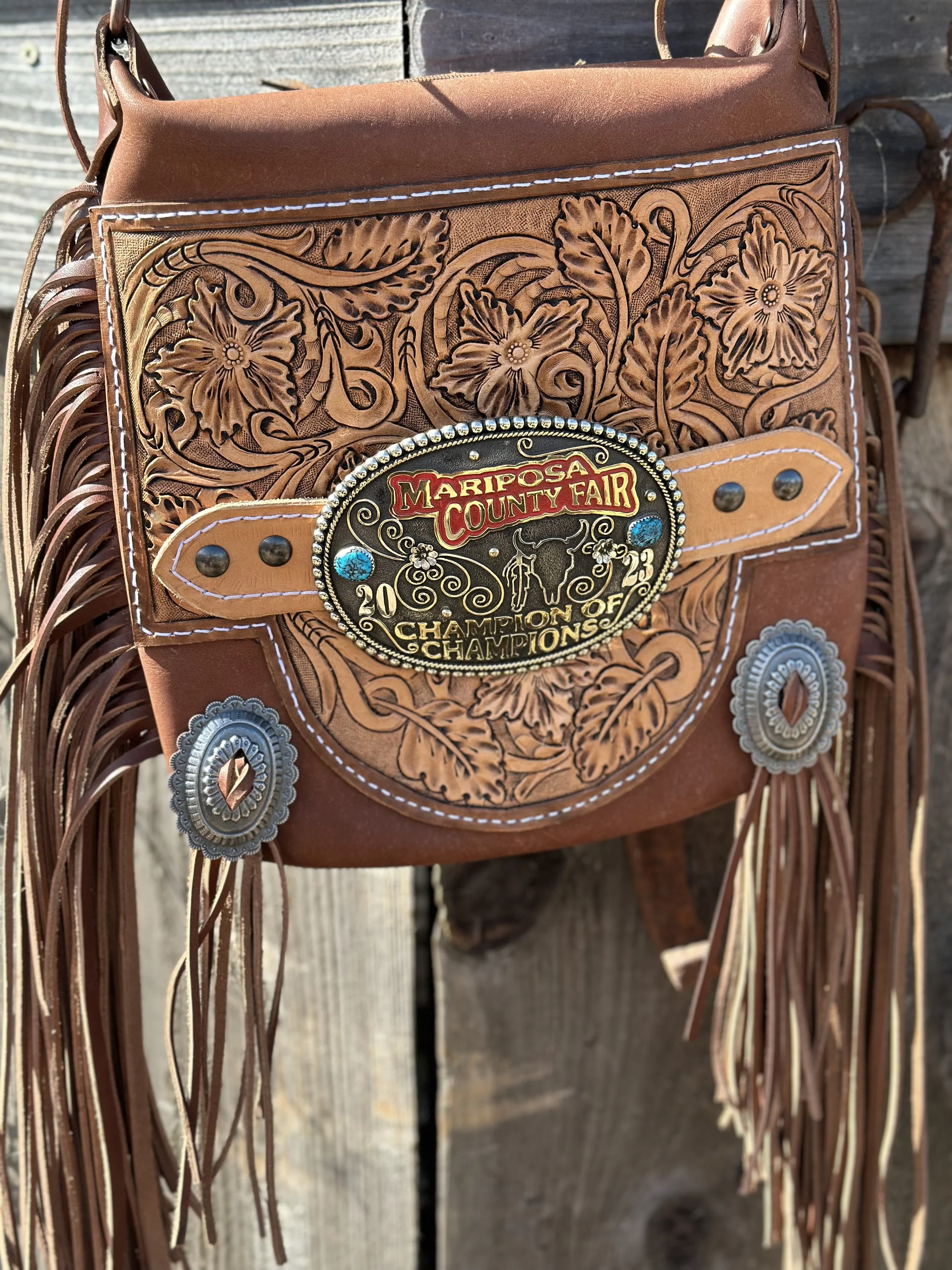 Tooled Buckle Bag w/Fringe
