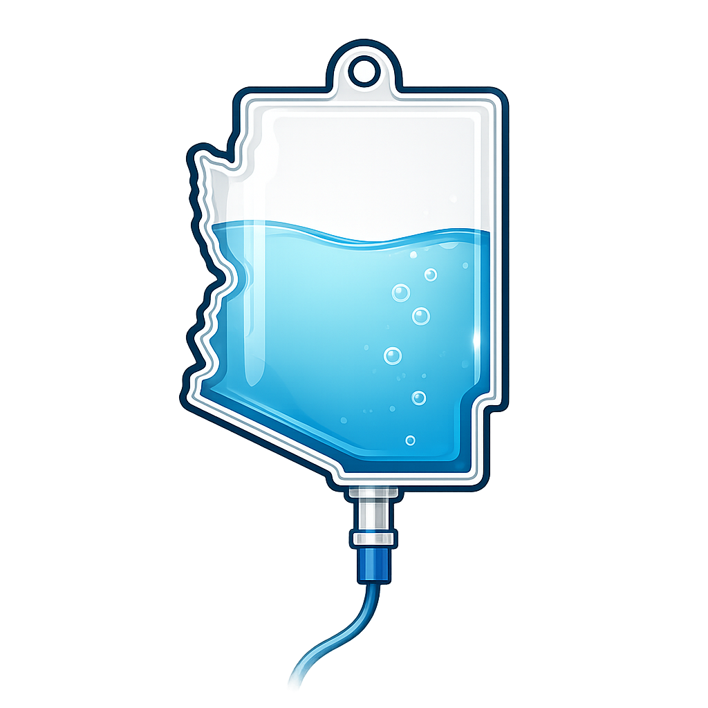 Illustration of a hospital IV drip bag filled with blue liquid, connected to a tube.