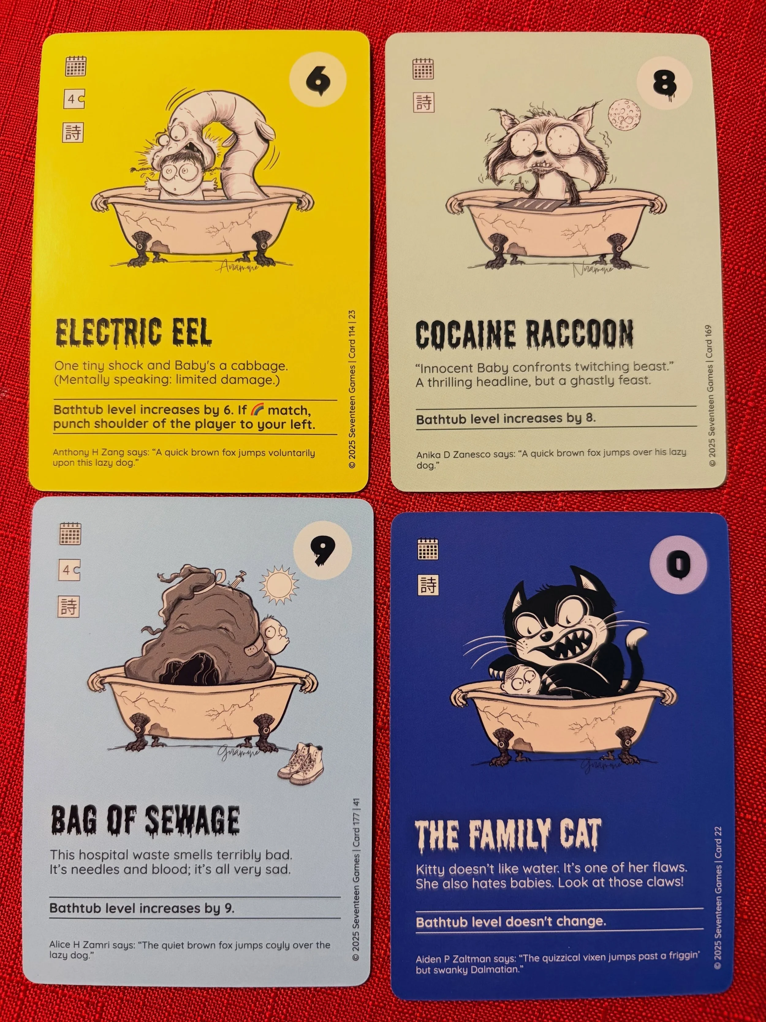 A few of my favorite cards from another game I worked on. Btw, this game - Blood Bath - is part of a quartet of games that are linked together. The first being the other game I worked on, Rubber Ducky, which I shared earlier on my feed. Check all the