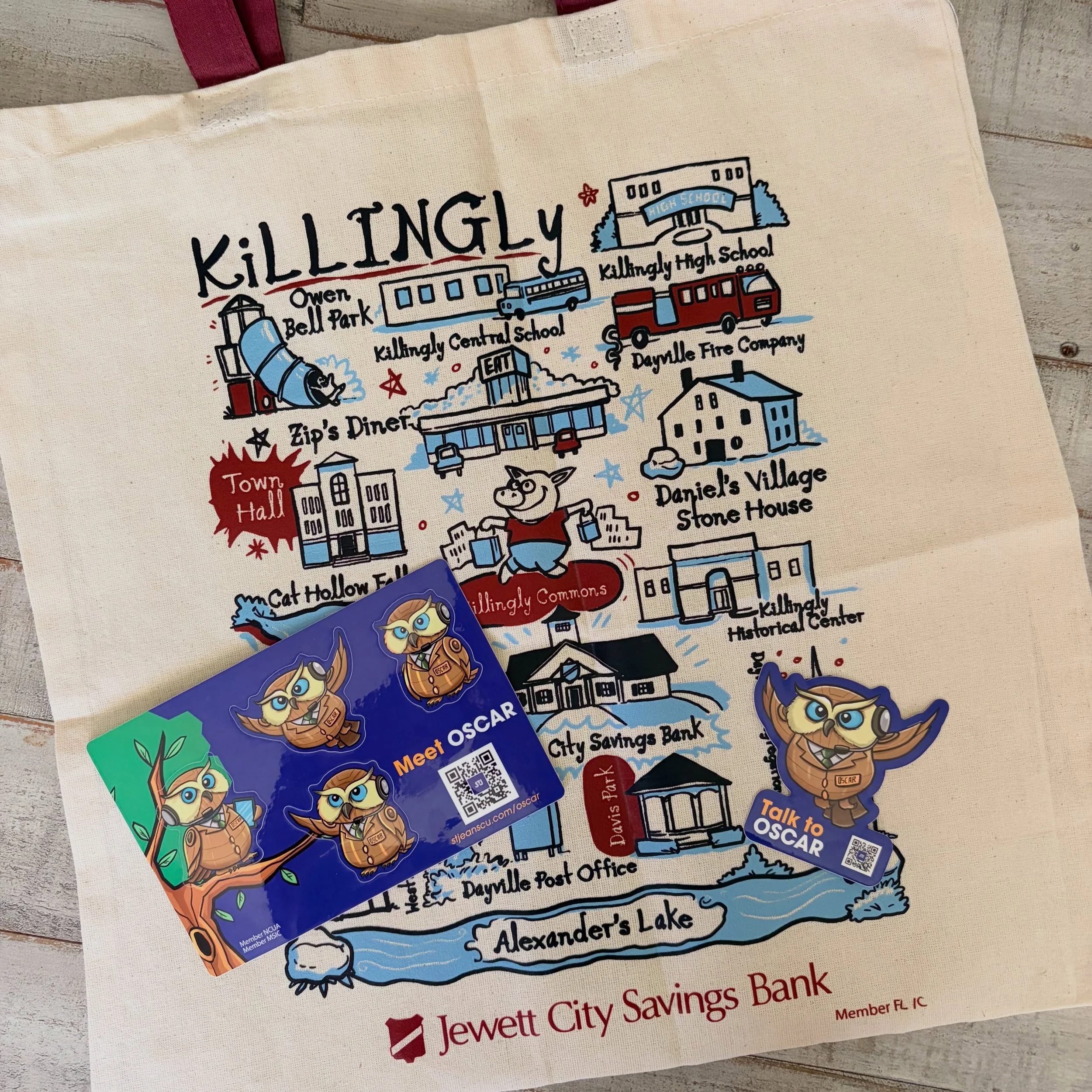 This is what happens when you work with a client who values hiring a real artist. The bag I illustrated for Jewett City Savings Bank won silver in the Davey awards. The character Oscar was my redesign of an AI prompt. I think I added some real energy