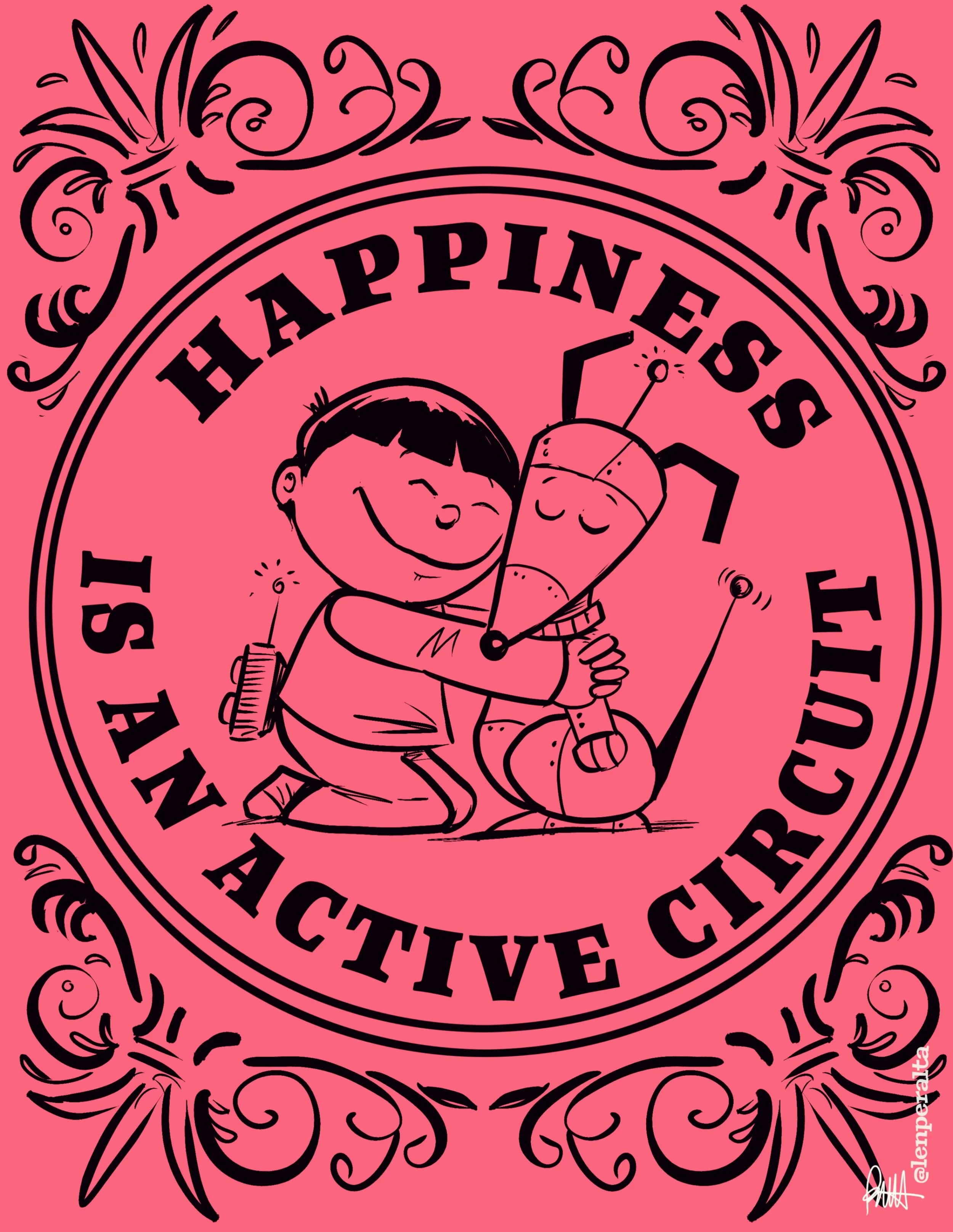 &ldquo;Happiness is an Active Circuit&rdquo; drawn for @dtnsshow #artprov Thursday. Get this right now @patreon (Patreon.com/len) or at my online store. Link in bio! Cc: @acedtect @sarahlane @jollyrogee @robbdunewood @blairbaz