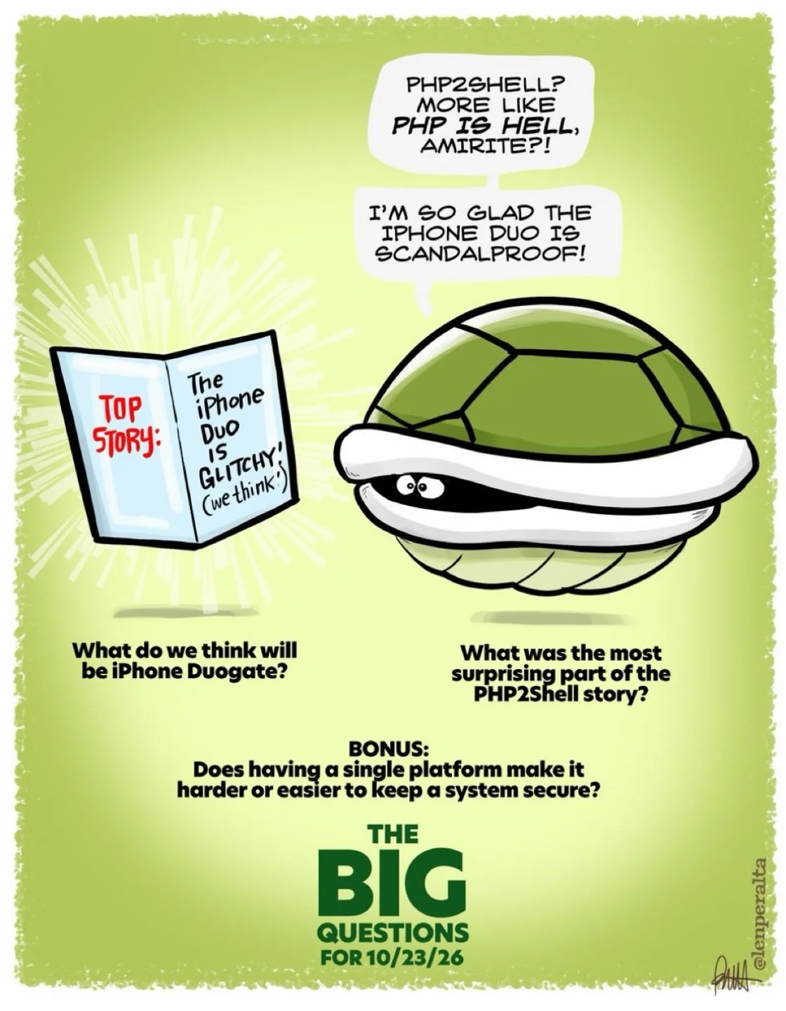 &ldquo;The Big Question for 10.23.26&rdquo; drawn for @dtnsshow #artprov Friday, Get this right now @patreon (patreon.com/len) or at my online store: Link in bio! cc: @acedtect @sarahlane @jollyrogee @robbdunewood @queencodemonkey