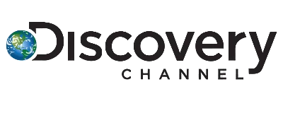 Discovery Channel logo with globe icon and bold black text.