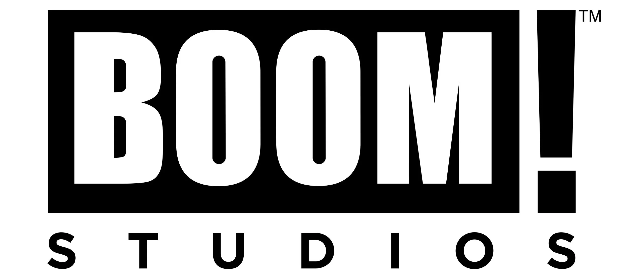 Black and white logo for Boom! Studios.