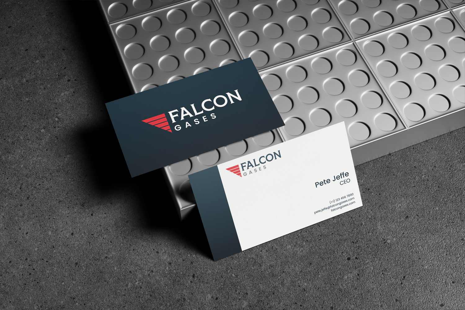 Falcon Gases business cards and brand identity by Inflow Designs