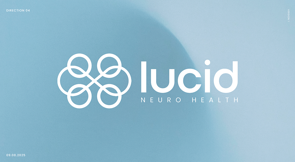 A blue background with a white logo and text reading 'lucid NEURO HEALTH'. The logo features an abstract brain design made of interconnected loops and lines.