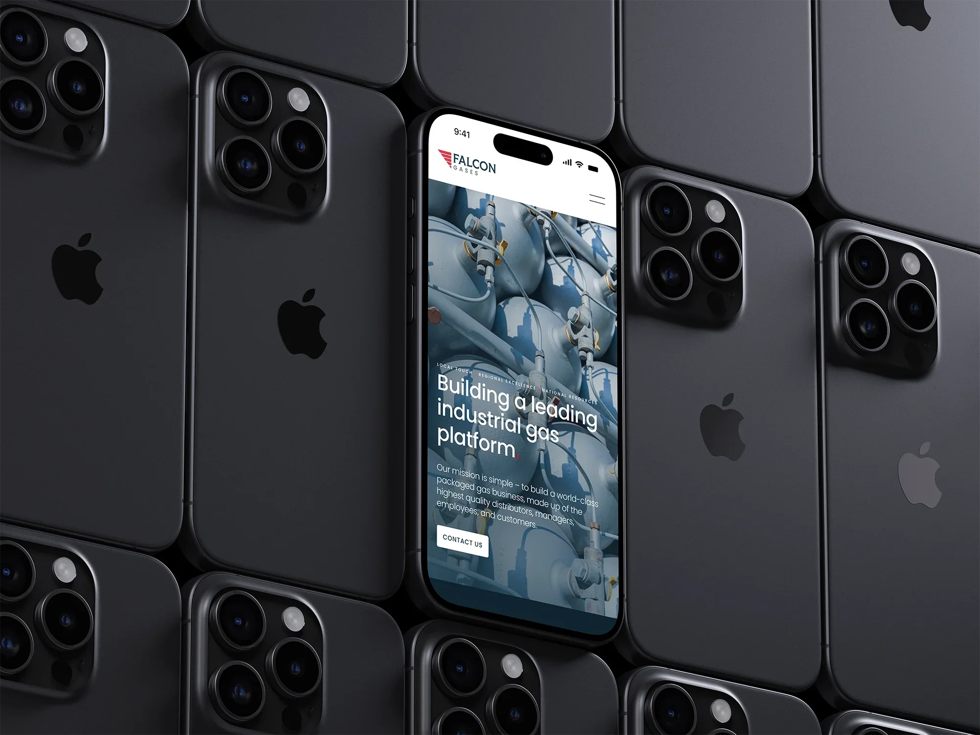 Falcon Gases website shown on mobile devices, designed by Inflow Designs