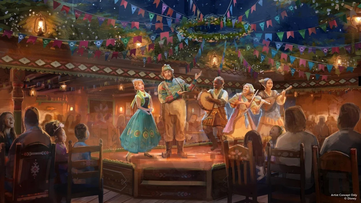A rendering of Oaken's Table: A Frozen Family Feast, the new rotational restaurant on the Disney Believe