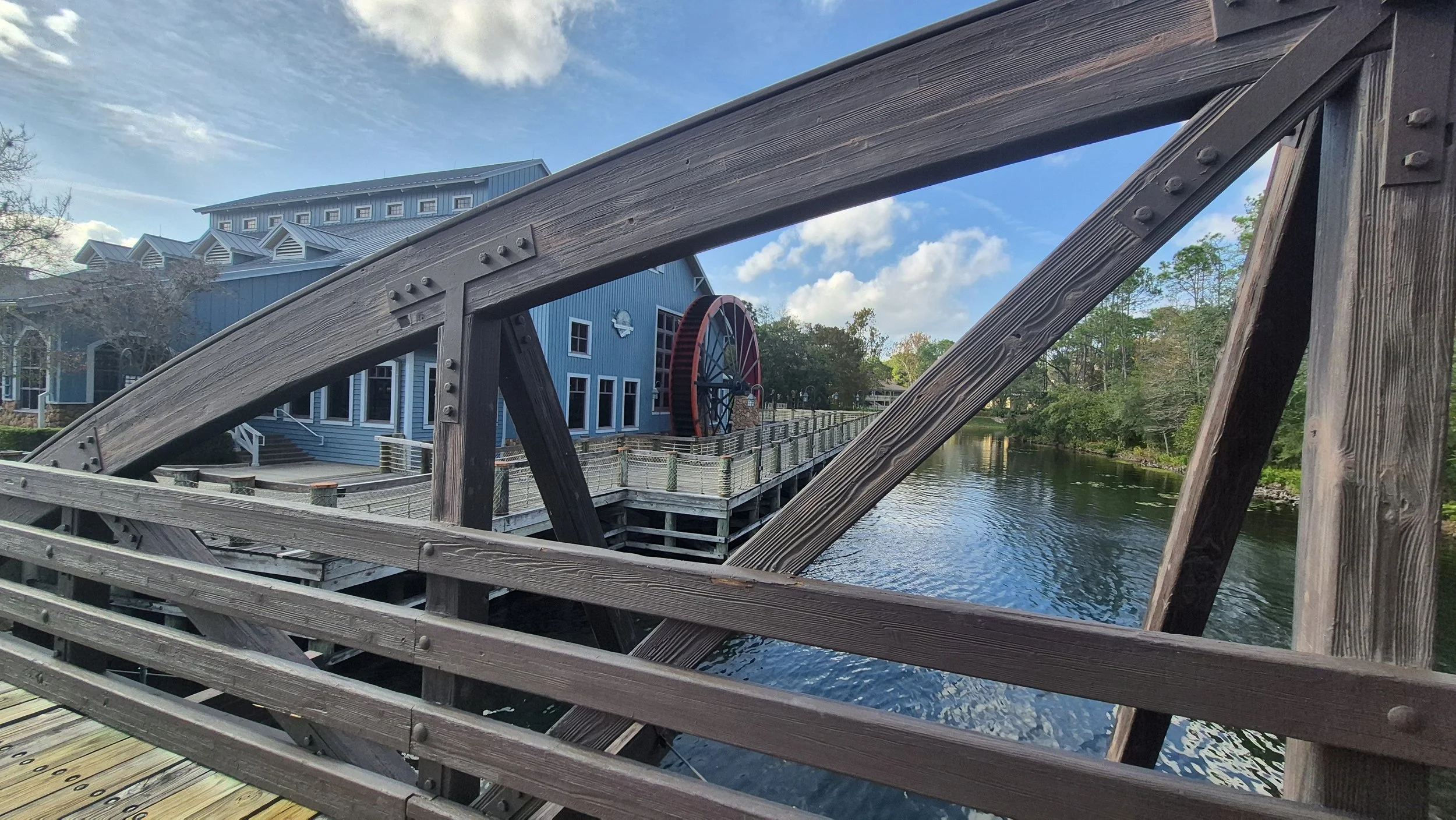 a view of the river and mill wheel at Disney's Port Orleans Riverside Resort