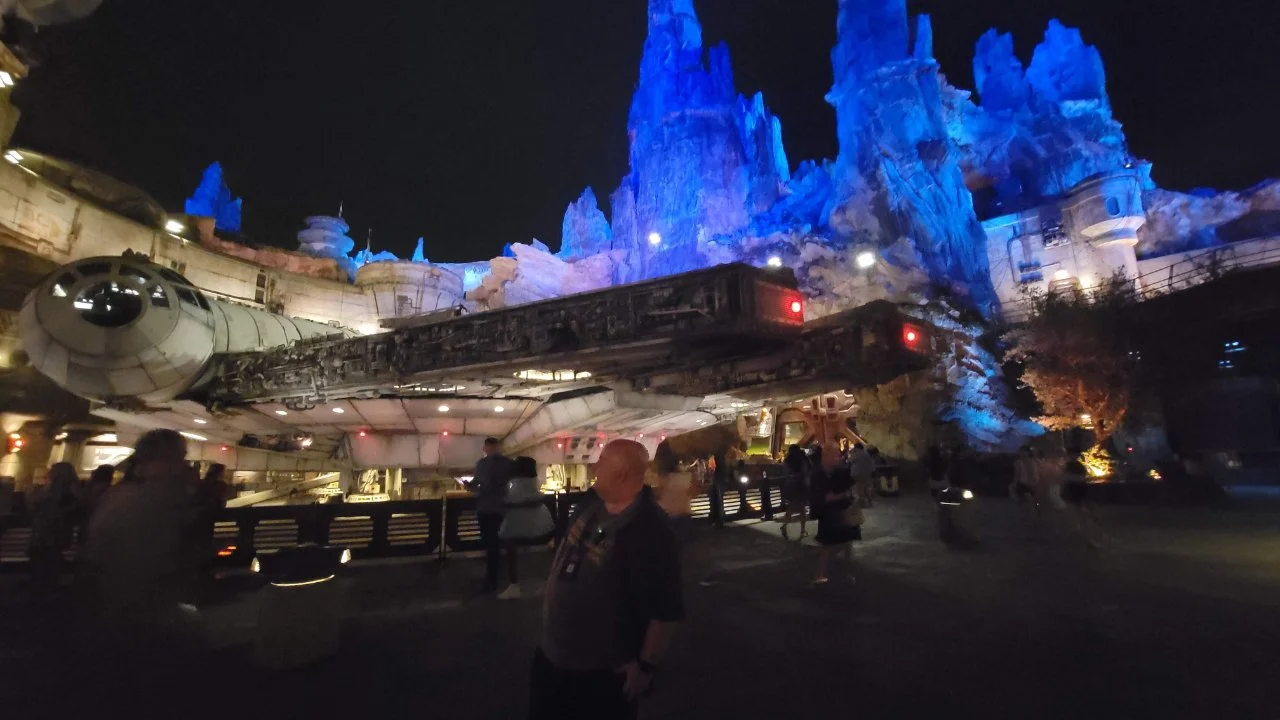 Looking back at the Millennium Falcon at Star Wars: Galaxy's Edge at Disney's Hollywood Studios