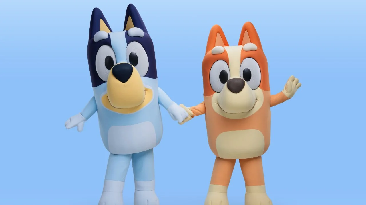 Bluey and Bingo costumes for their new appearance at Disney's Animal Kingdom