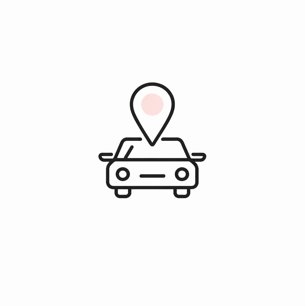 Outline drawing of a car with a location pin above it.