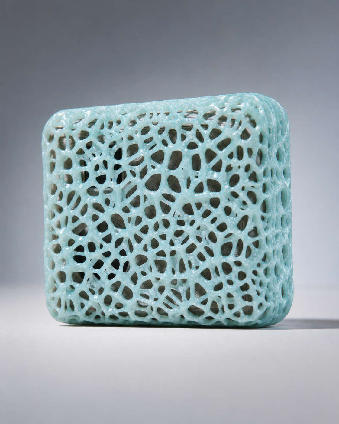 Render of the Skyly sensor in its light-blue 3D-printed lattice case