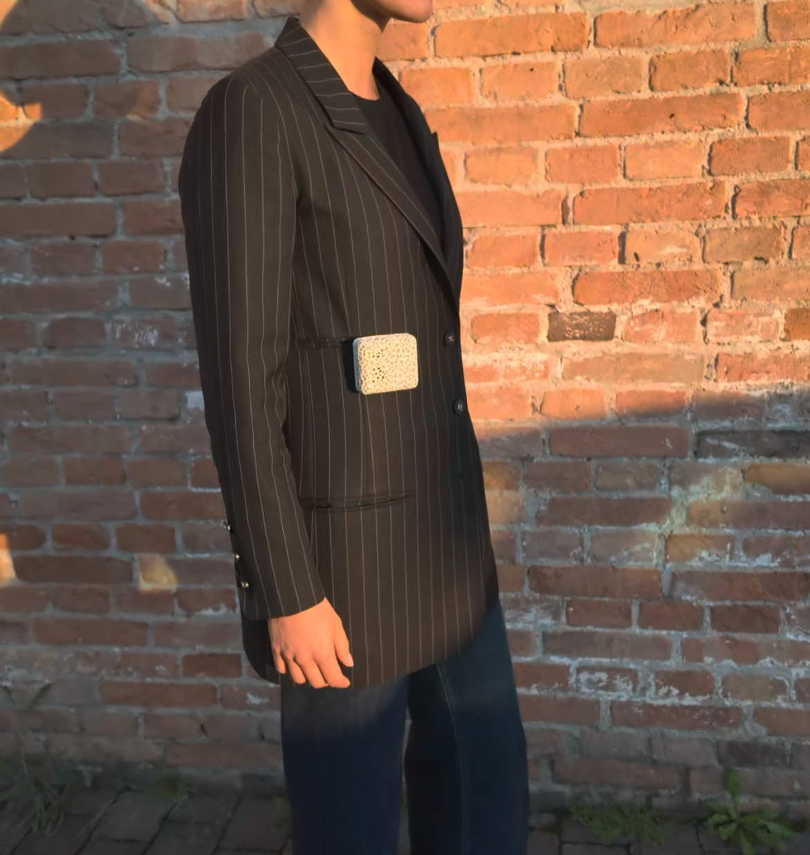 Skyly prototype worn on a jacket