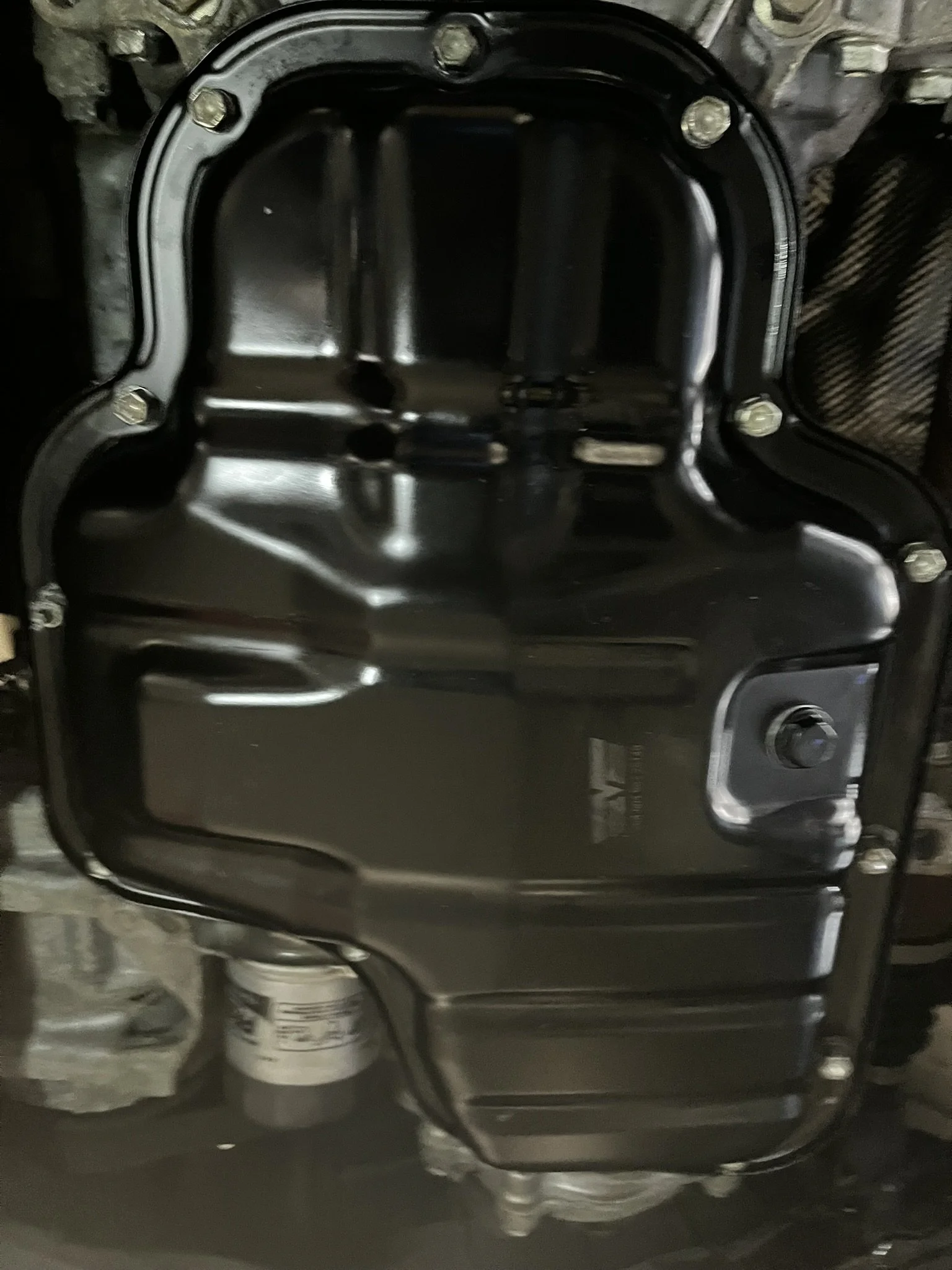 New oil drain pan installed